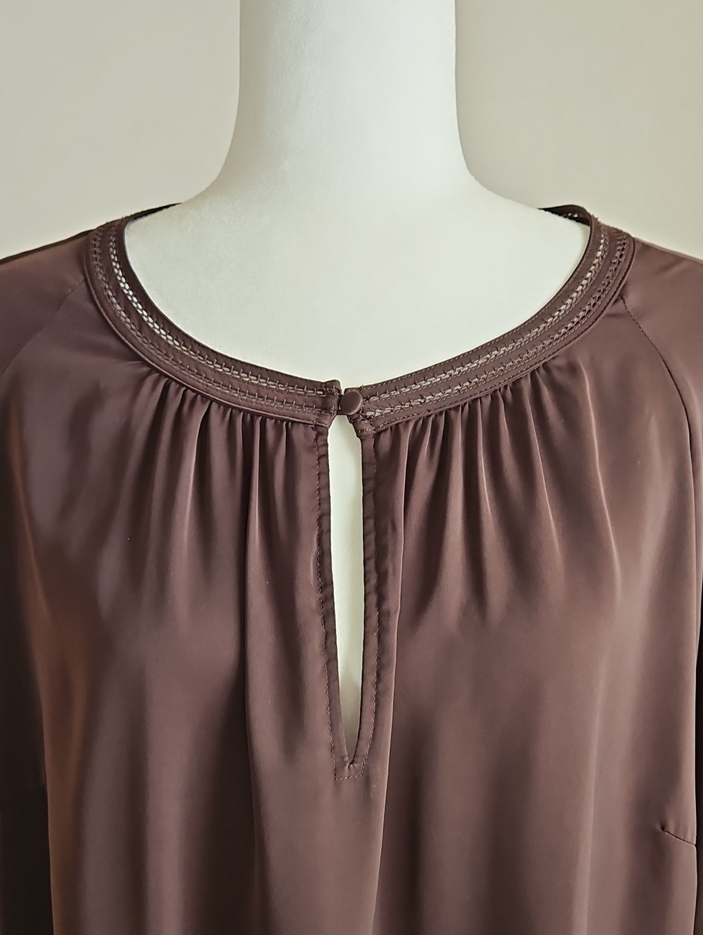 Lauren Ralph Lauren Blouse Gathered Eyelet Neck Brown Long Sleeve Boho 3X - Picture 4 of 10